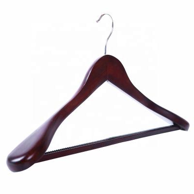 China LM9701B Brown Wood Wardrobe Shoulder Suit Hanger Dark Wood Extra Size Hangers for sale