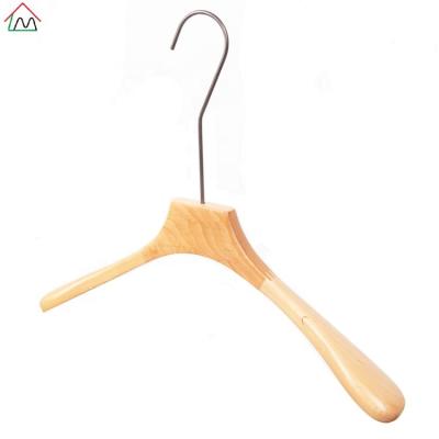 China Cheap luxury clothing store beech wood long neck flat surface fashion wardrobe factory price wooden hanger for sale