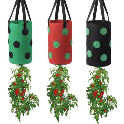 China Breathable Garden Multi Mouth Vertical Held Planters Hanging Strawberry Plants Grow Bags With Bottom Hole for sale