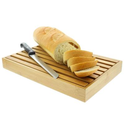 China Eco Sustainable Organic Bamboo Slicer Bread Cutting Board With Bread Crumb Tray For Kitchen for sale