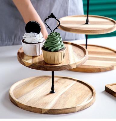 China 3 Layers Sustainable Luxury Wooden Wedding Party Cake Stand Acacia Wood Cupcake Display Stand Multi Tiered for sale