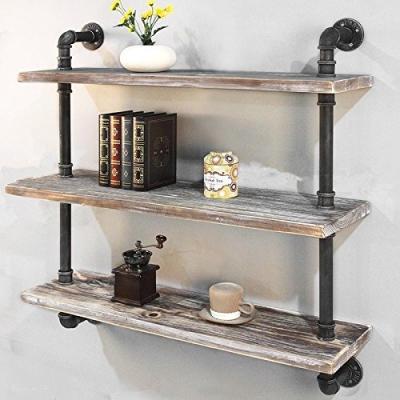 China Industrial Corrosion Protection Pipe Shelf Bookcase Shelf, Retro Floating Wood Shelving, Industrial Pipe Shelving for sale