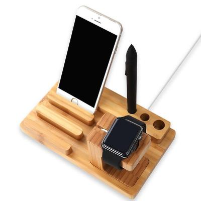 China Europe Bamboo Wooden Multifunctional Mobile Docking Station Smart Watch Iphone Ipad Desktop Wood Stand for sale