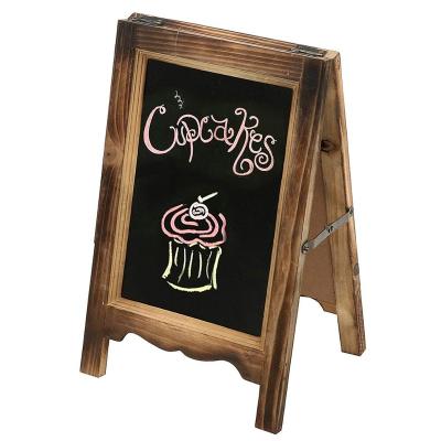 China For Cafes 15 Inch Double-Sided Rustic Wood A-Frame Chalkboard Easel With Scalloped Bottom, Torched Brown for sale