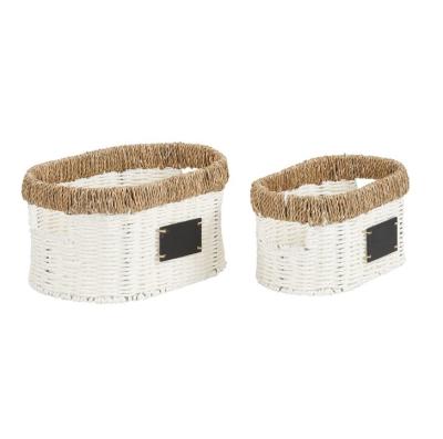 China Eco-friendly set of 2 small natural wicker basket from Rim Oval Paper Rope and plant plankton for sale