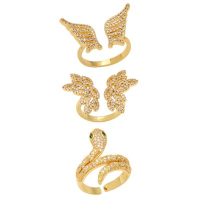 China Fashionable 2022 Fashinal Adjustable Snake Wings Gold Women And Men Multi Rings for sale