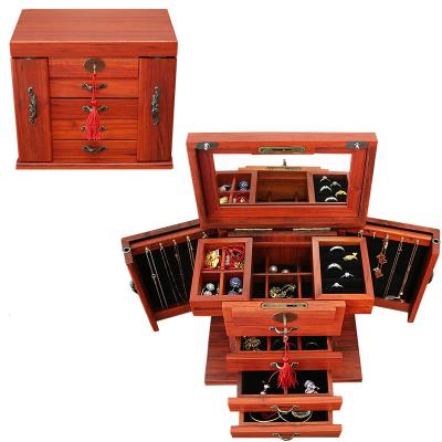 China High-Grade/Durable/Easy To Pull Wholesale Designer Solid Wood With Lock Princess European Retro Makeup Box Jewelry Box With Mirror for sale