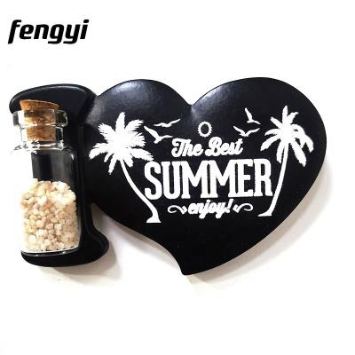 China Shape Digital Printed Custom Heart Shape Resin Fridge Magnet Sticker With Sand Bottle for sale