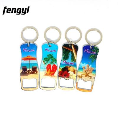 China Custom Epoxy Miami Beach Logo Bottle Opener Key Chain Zinc Alloy Die Cast For Souvenir Promotion Gift for sale