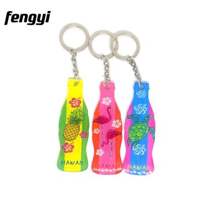 China Memories. Promotion. Double Sided Printed Event Bottle Shape Hawaii Flamingo Sea Turtle Acrylic Souvenir Key Chain Colorful Design for sale