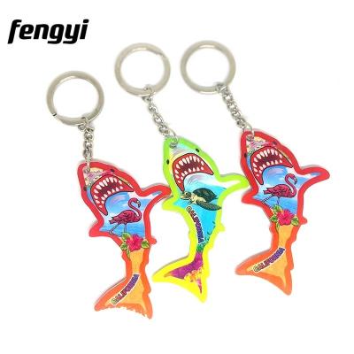 China Souvenir Promotional Bag Key Chain Custom Shark Shape California Souvenir Key Chain Acrylic Double Sided Printed Flamingo Turtle Plastic Bag Keyring for sale