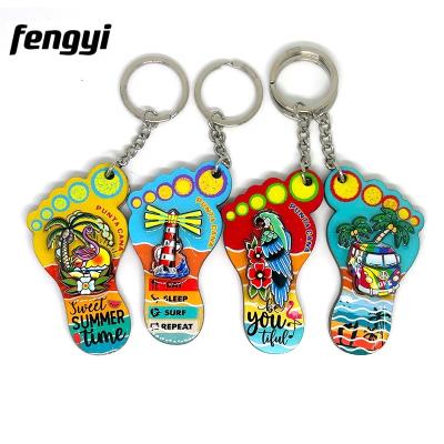 China Promotion Souvenir Gift House Double Sided Printed Foot Form Punta Cana Dominican Republic Souvenir Key Chain MDF Key Ring for sale