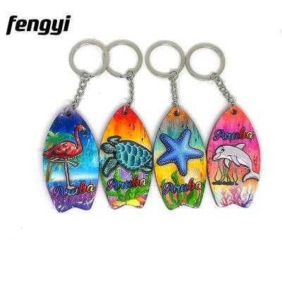 China Printed Custom Surfboard Aruba Souvenir MDF Main Chain Flamingo Turtle Starfish Dolphin Caribbean Tourist Double Sided Bag Entry for sale