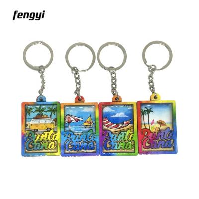 China Double Sided Custom Beach Souvenir MDF Key Chain Tourist Bag Key Ring Punta Cana Colorful Design for sale