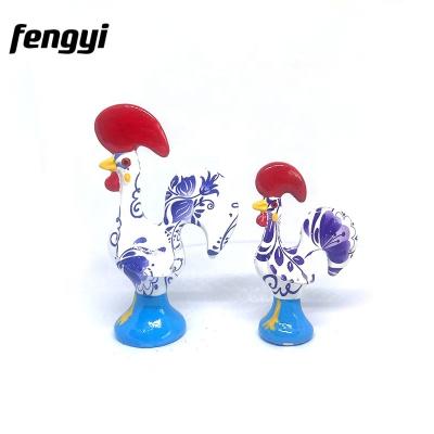 China Portugal 3D Water Transfer Printed Colorful Rooster Statue Portugal Polyresin Animal Figure Model For Home Decor for sale