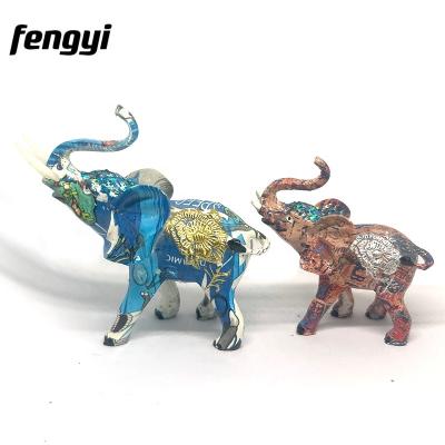 China World Hand Carved 3D Water Transfer Printed Elephant Mascot Resin Figurine Animal Statue For Home Decor for sale