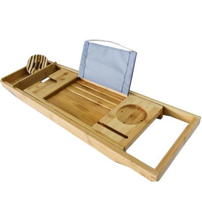 China Hot Selling Adjustable Expandable Bamboo Cart Sustainable Telescopic Tray Bamboo Bath Tub Tray for sale