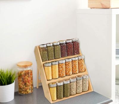 China Sustainable Bamboo Spice Rack Organizer Kitchen Countertop Storage Shelf 3 Tier Stand Rack for sale