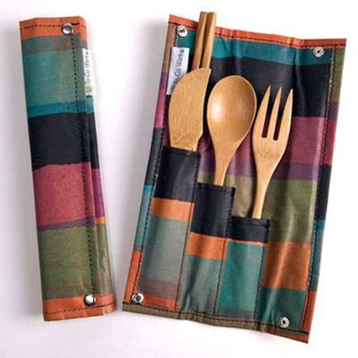 China New Sustainable Hot Sale Fashion Package Biodegradable Bamboo Cutlery Travel Set With Bag for sale