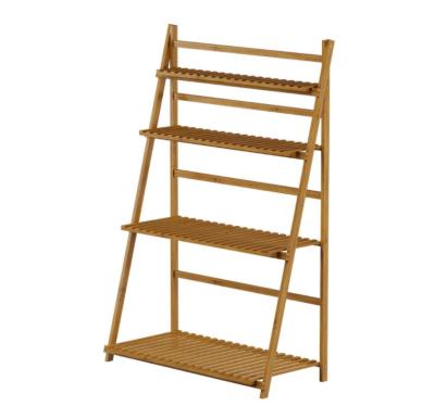 China Multifunctional Bamboo Ladder Shaped Shelves Viable Shelf Bookcase Plant Flower Stand Book Shelf Storage Shelves for sale