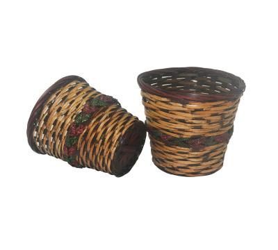 China Modern Decorative Woven Bamboo Planter Basket Flower Pot for Home and Garden Set of 2 for sale