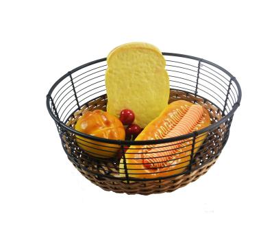 China Sustainable Multifunctional Plastic Rattan Iron Fruit Bread Black Basket for sale