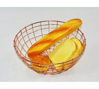 China Sustainable Household Rose Gold Metal Wire Bread Basket Food Fruit Storage for sale