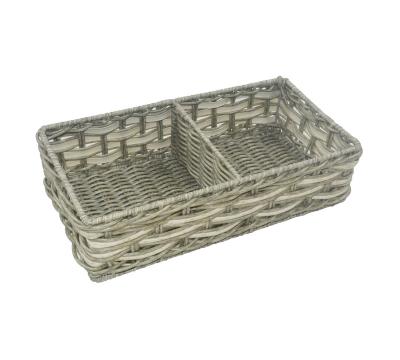 China Household Sundries Storage Basket Small Viable Parts Organizer Rectangle Plastic Rattan Hand - Woven Basket Tray for sale