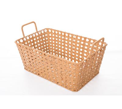 China Sustainable Factory Price Rectangle PE Rattan Storage Basket With Handle for sale