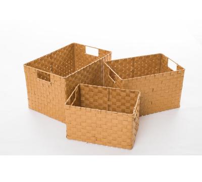 China Sustainable Rectangle Paper Stripe Storage Basket Set of 3 for sale