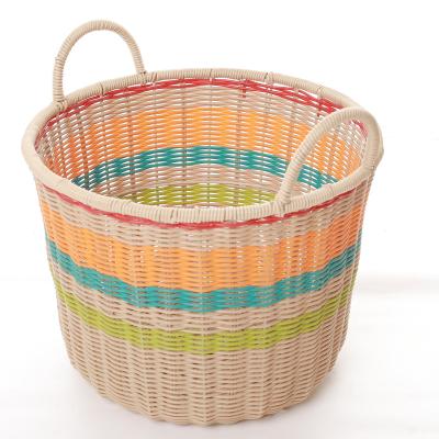 China Sustainable Plastic Rattan Storage Basket Handmade Luandry Basket With Handle for sale