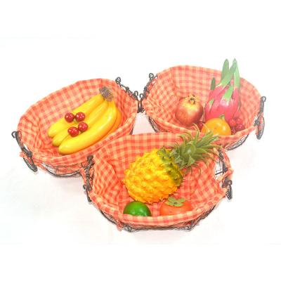 China Multi-function viable household black metal wire iron basket for fruit bread with removable cloth storage decorative desktop bakset for sale