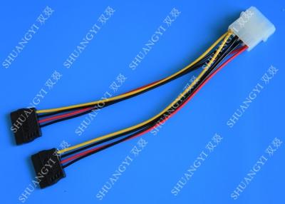 China 4P Molex To Dual SATA Flat Wire Harness And Cable Assembly Black Red Yellow With Y Cable Adapter for sale