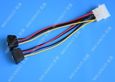 China Computer Molex 4 Pin To 2 x15 Pin SATA Data Cable Right Angle Pitch 5.08mm for sale