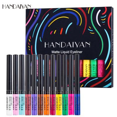 China HANDAIYAN 12 Colors Waterproof Vegan Waterproof Eye Liner Colored Purple Blue Matte Liquid Eyeliner Set White for sale