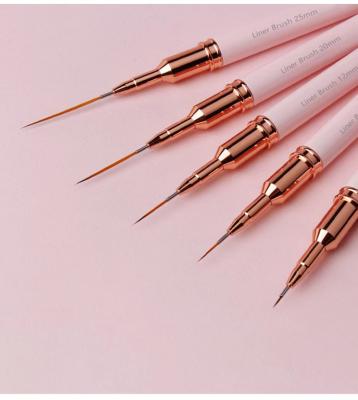 China Nail Art Beauty Salon Huamulan Wholesale Professional Pink Mental Handle OEM Logo 100 Kolinsky Liner Nail Art Brush Set for sale