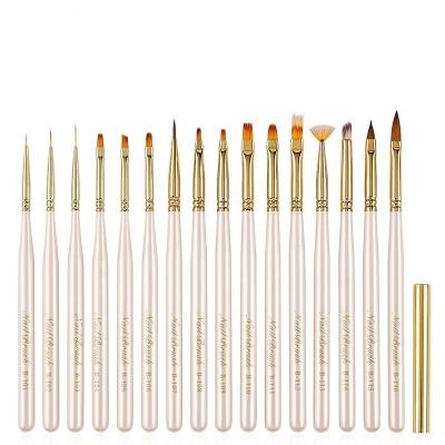 China Beauty Care Make Tools Huamulan 16pcs White Wood Handle with Nylon Hair and AUV Gel Design Liner Drawing Painting Tool for sale