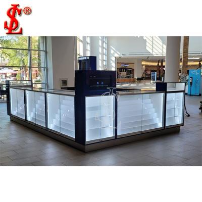 China Popular shopping mall glass display mobile phone props kiosk design factories in China for sale