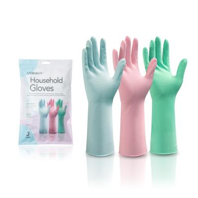 China Touch Screen ANBOSON Reusable Heavy Duty Custom Logo Women Pink Cooking Dishwashing Kitchen Gloves for sale