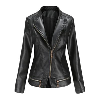 China Spring Autumn Women Pu Motorcycle Leather Waterproof Jacket Plus Size Coat Leather Jackets For Ladies for sale