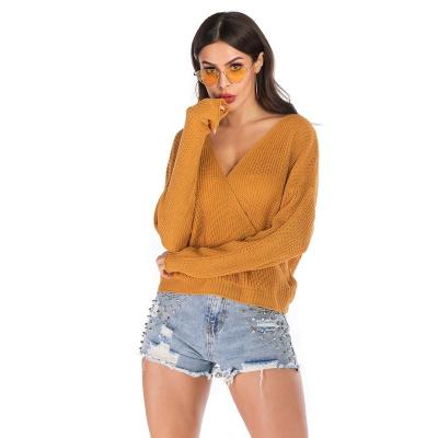 China Anti Pilling V-Neck Flared Sleeves Plus Size Women Fall Ladies Fashion Oversized Sweaters for sale