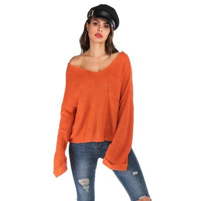 China Orange Color Bat Wing Anti-pilling Sheath High Quality Sexy Women V-Neckline Long Sleeve Sweater Women for sale