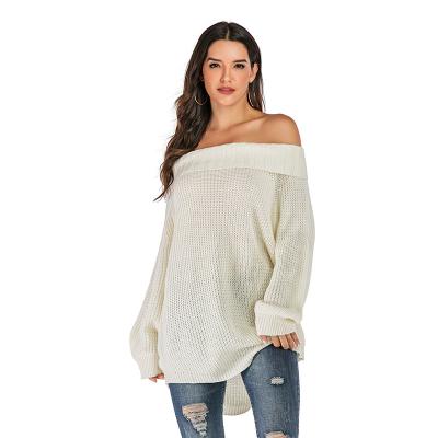 China Anti-pilling Autumn Sexy Oversized Off Shoulder white knitted sweater women tops for ladies for sale