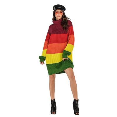 China Anti-pilling Colorful Turn Down Collar Casual Outfits Women Plus Size Sweater Dress Nordic Women Clothing for sale