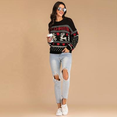 China Anti-pilling Crewneck Women's Animal Pattern Printed Long Sleeve Christmas OEM Sweater Women for sale