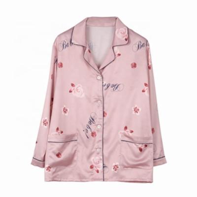 China Breathable Pink Printed 2 Pcs Set Ladies Nightgowns Logo Pajama Set Fall Pajamas For Women for sale