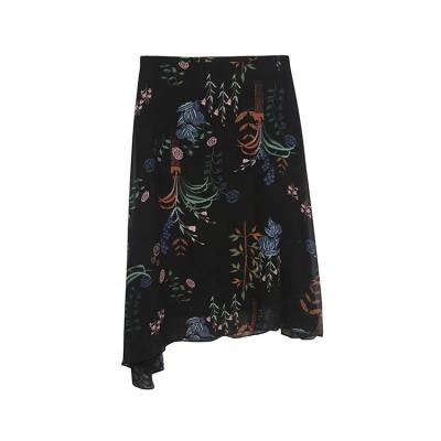 China Anti-Static Breathable Casual Women High Waist Floral Asymmetric Printed Skirt For Women for sale