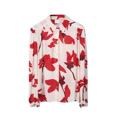 China Breathable Printed Viscous Long Sleeve Crepe Blouse Shirts For Women Blouses for sale