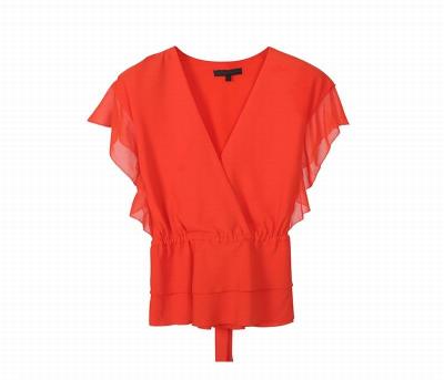 China Breathable Short Sleeve Ruffles Elegant Solid Women Casual Blouse For Women Tops for sale