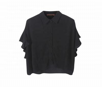 China Breathable Ruffles Twill Modern Casual Short Sleeve Blouse Women Sexy Office Blouse for sale